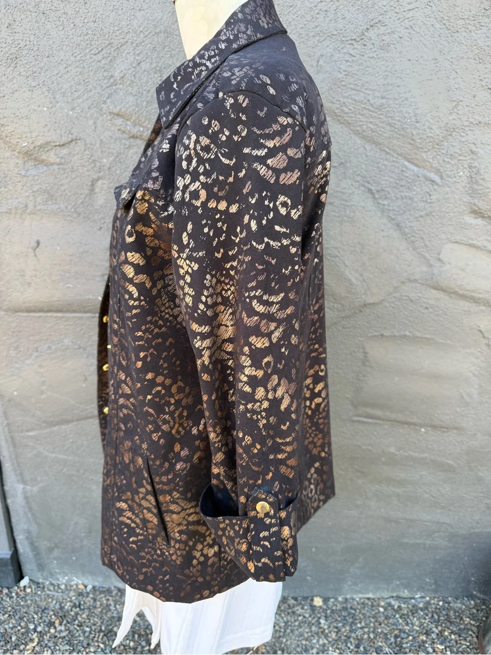 JM Collection Metallic Brown & Black Patterned Button-Front Jacket
